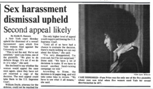 Newspaper clipping featuring Pamela Price during the Alexander v. Yale case