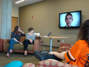 Students watch Obama launch the "It's On Us" campaign. 