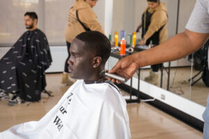 Male getting haircut