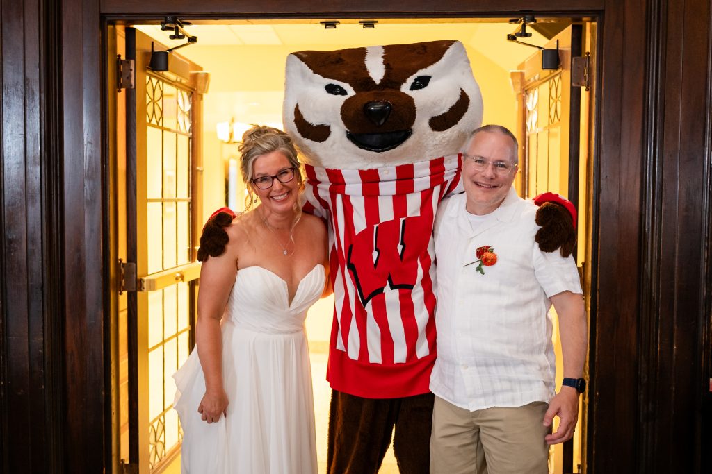 Sara Beachy Waters posing with Bucky
