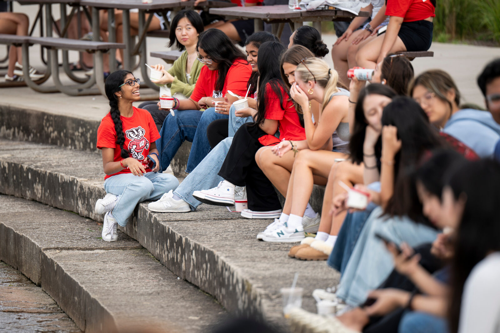 Students gather at a campus ice cream social
