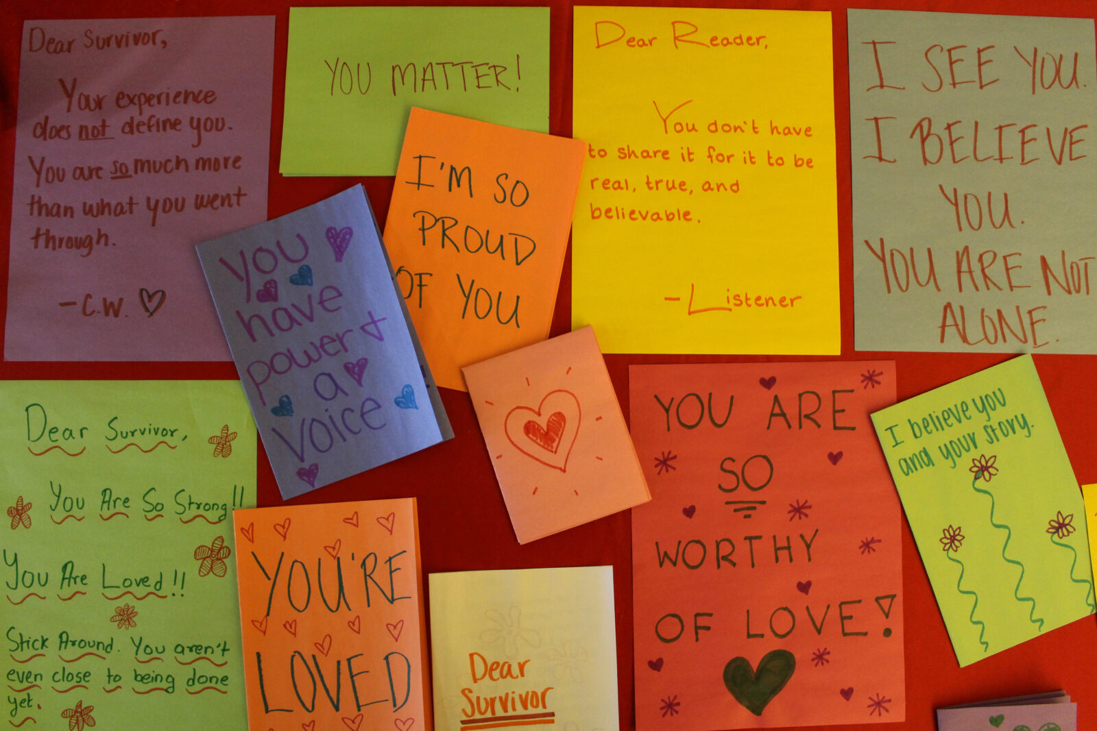 Handwritten notes for student survivors