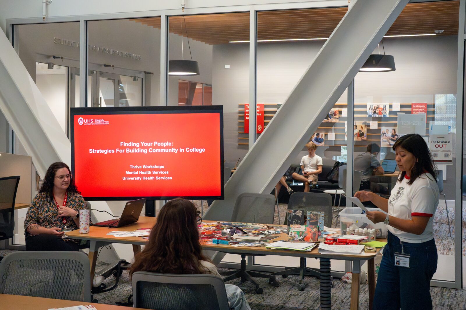 Two providers present at a Thrive Workshop about strategies to build community in college.