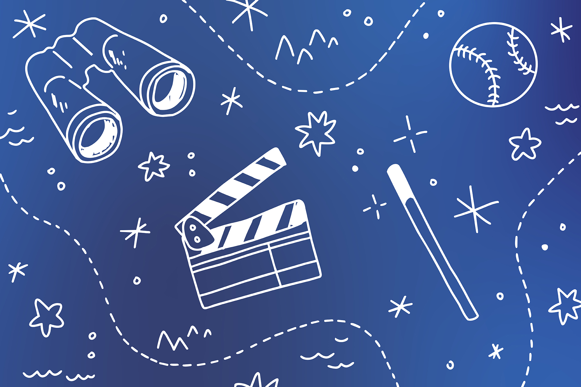Find Your Role Illustrations of binoculars, a clapboard, a magic wand and a baseball